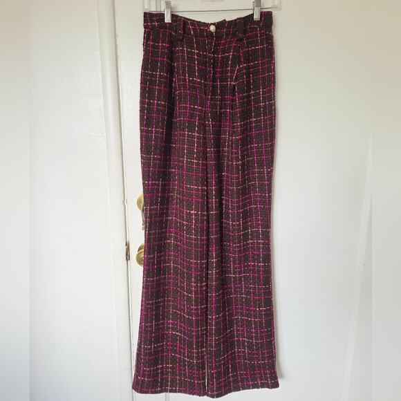 Majorelle Brown Pink Tweed Pants Gold and Pearl Button Xsmall NWT - Picture 2 of 9
